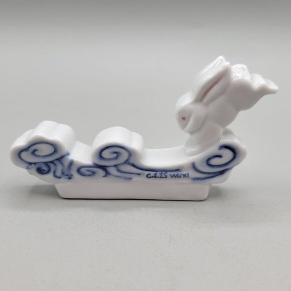 Porcelain Rabbit Chopstick Rests Blue Swirl Design By CITS WUXI Set of 4 - Picture 2 of 7